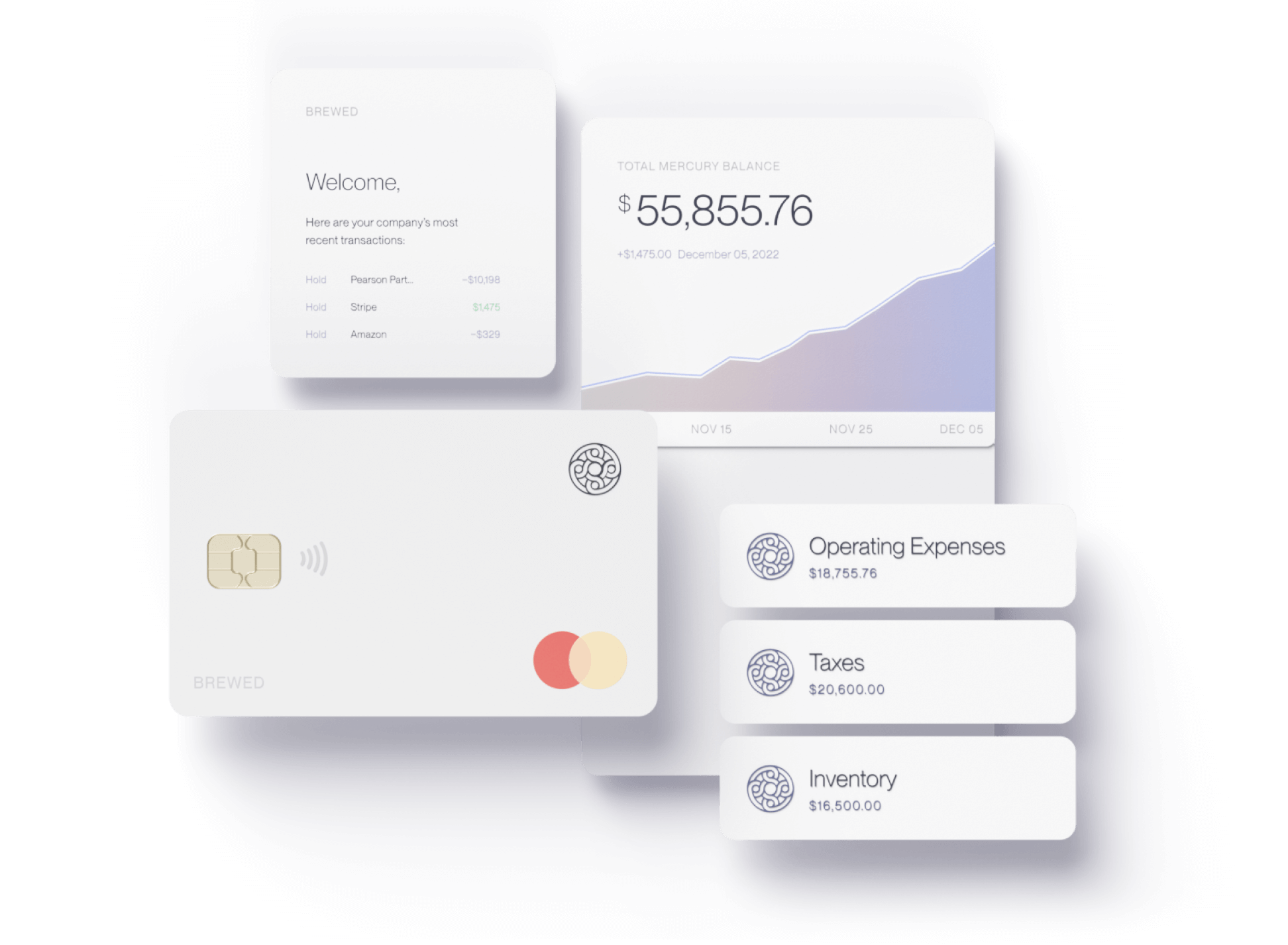 Snapshots of all your essential ecommerce banking tools- debit card, account balance and transaction history