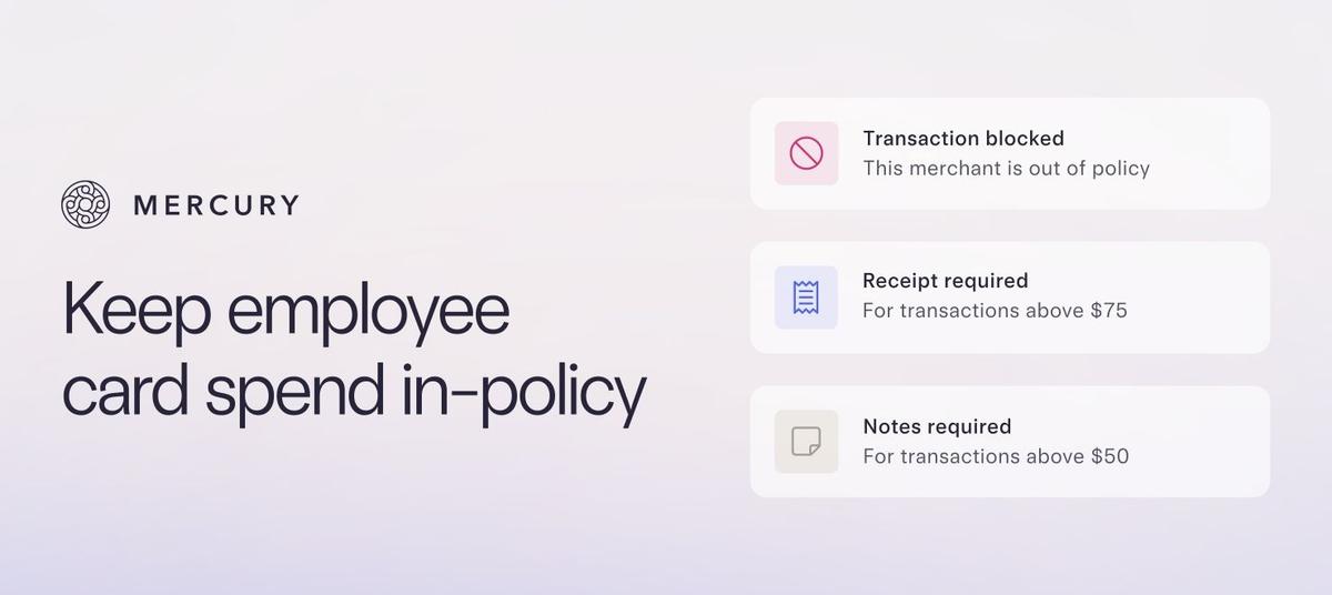 Graphic showing the features of Mercury's employee card spend policy