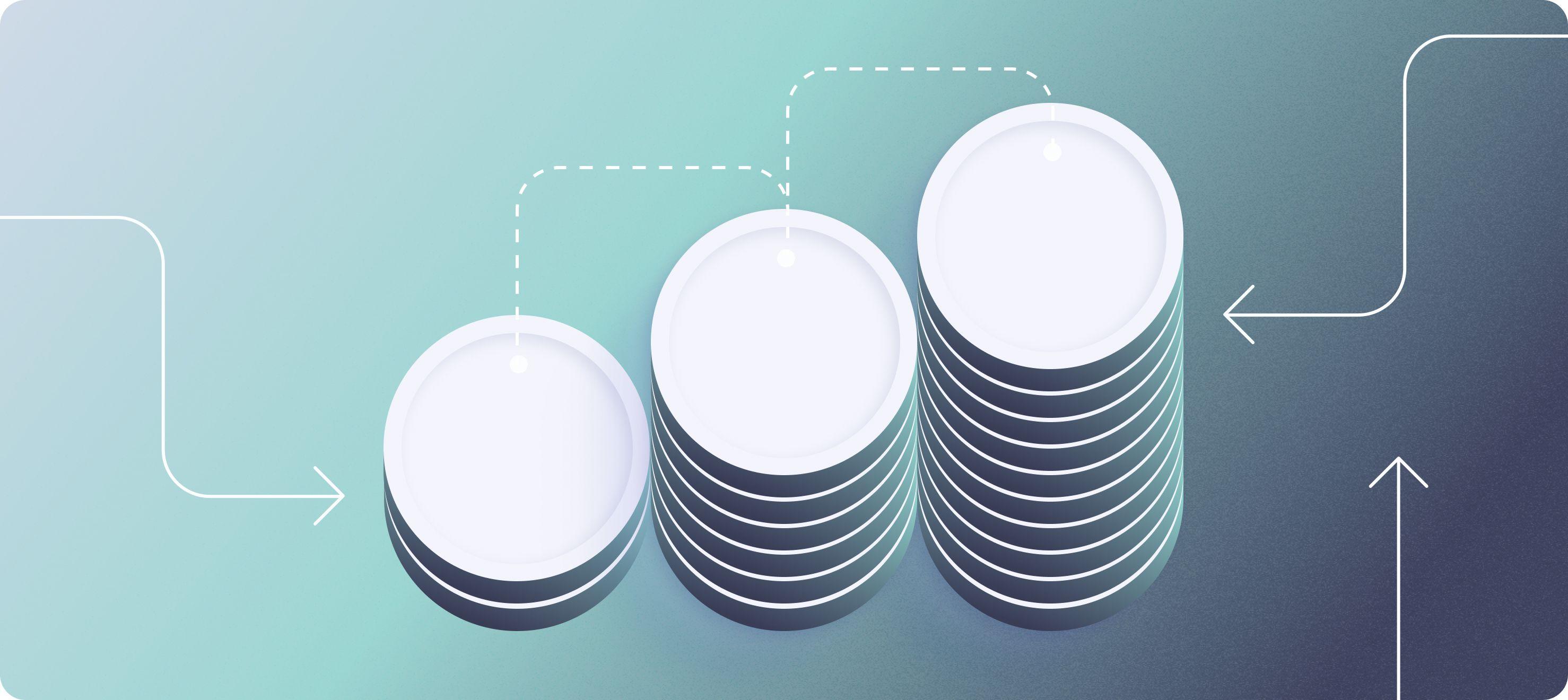 Graphic illustration of stack of coins | How growth-stage startups are valued for series B-D rounds | Mercury