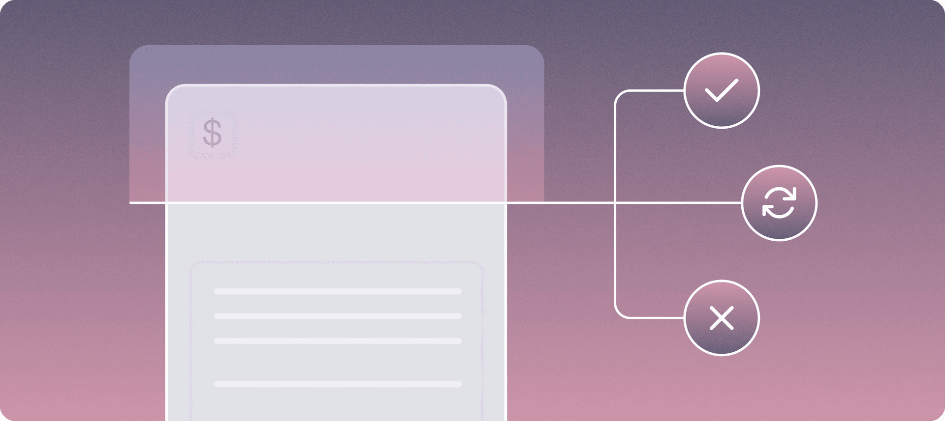 A mauve and gray illustration representing an automated AP workflow | Mercury Blog