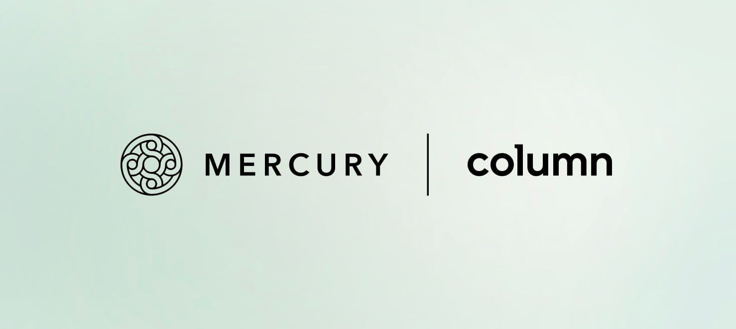 Mercury and Column logos on green gradient background