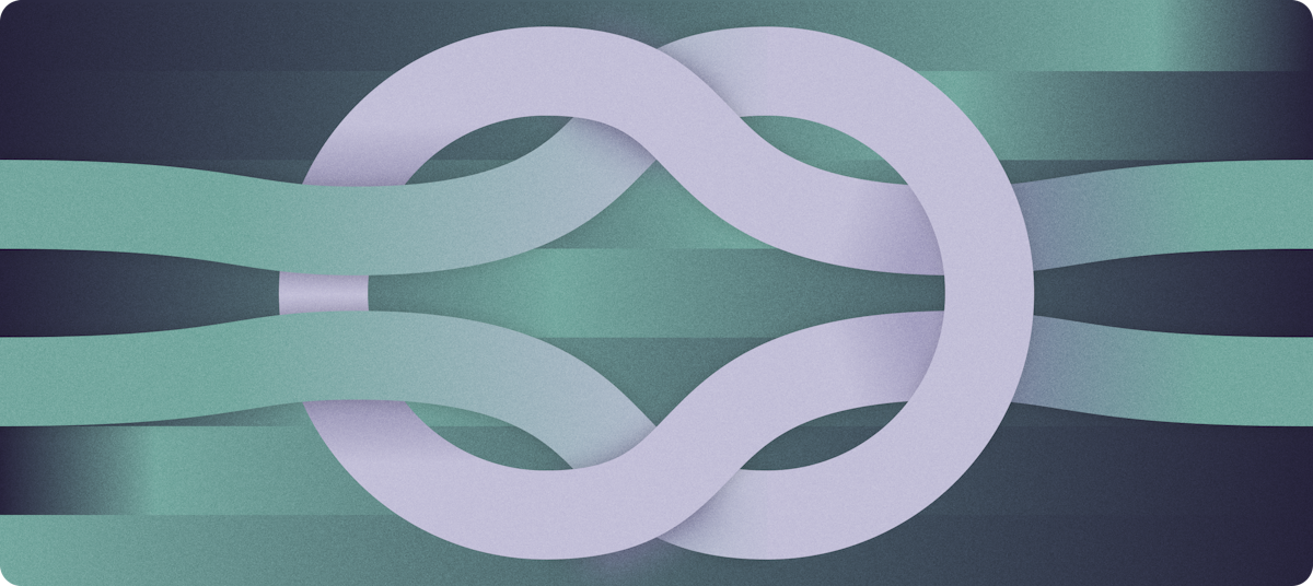 Graphic illustration of square knot, where two strings intertwine | Blog post about how finance leaders can build trust at their startup | Mercury