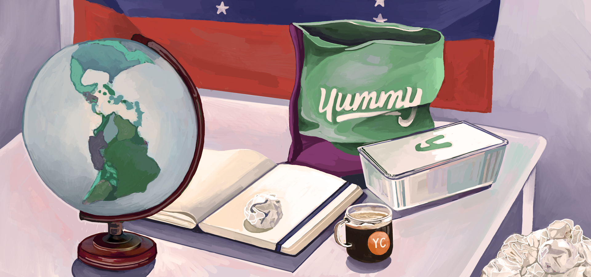 Illustration for customer story about Yummy, co-founder and CEO of Yummy, by UK artist Amy Leonard.