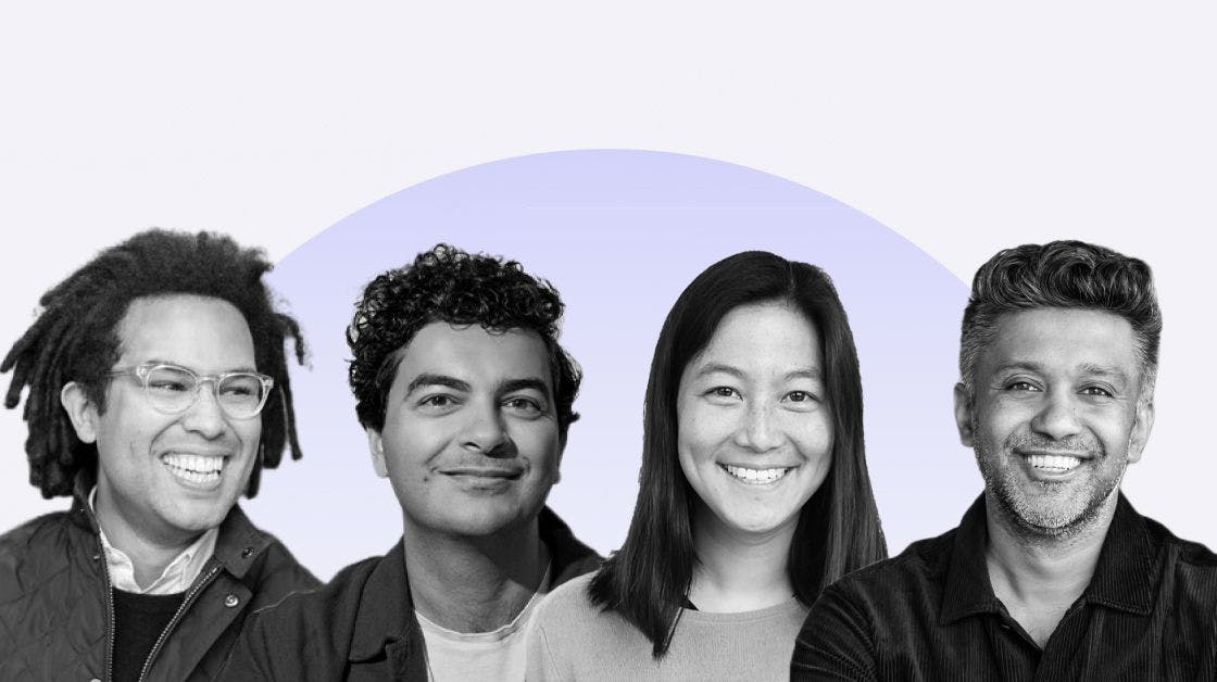 Amit Kumar, partner at Accel, Elizabeth Yin, co-founder and general partner at Hustle Fund, and Peter Boyce II, co-founder and managing partner at Stellation Capital with Immad Akhund, co-founder and CEO of Mercury.